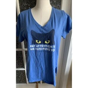 Life Is Good Cat Crusher Tee Sz L EUC "Pay Attention To Me Ignoring You" V Neck